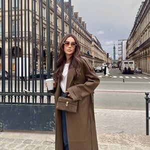 Olive Green Nappa Leather Trench Coat with Tie Belt and Notched Lapel